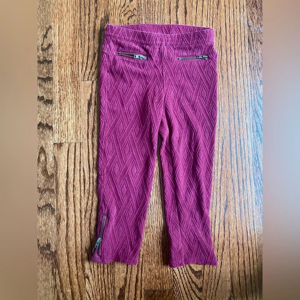 Genuine Kids Argyle Knit Leggings Burgundy Ankle Zip - Size 3T